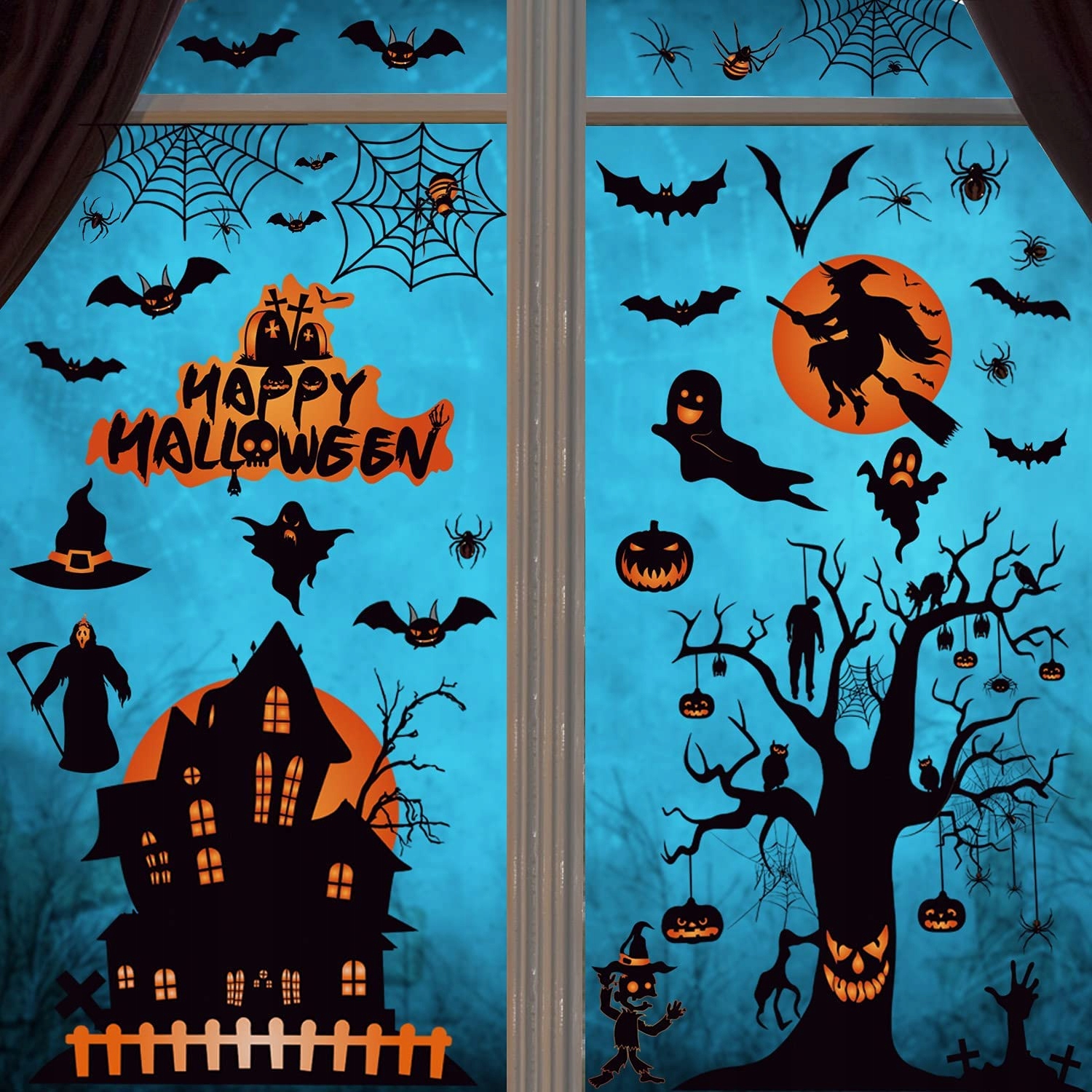 Halloweenske nálepky na obojstranné okná, 8 listov